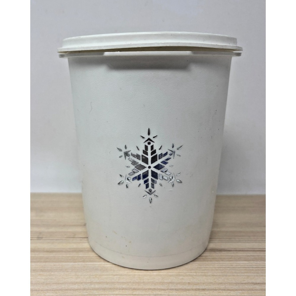 Vintage Tupperware White Canister w/ Lid Snowflake Design Kitchen Storage